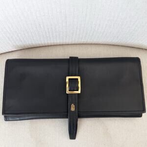 Mark Cross Leather Jewelry Roll Organizer Suede Interior Travel Italy Black